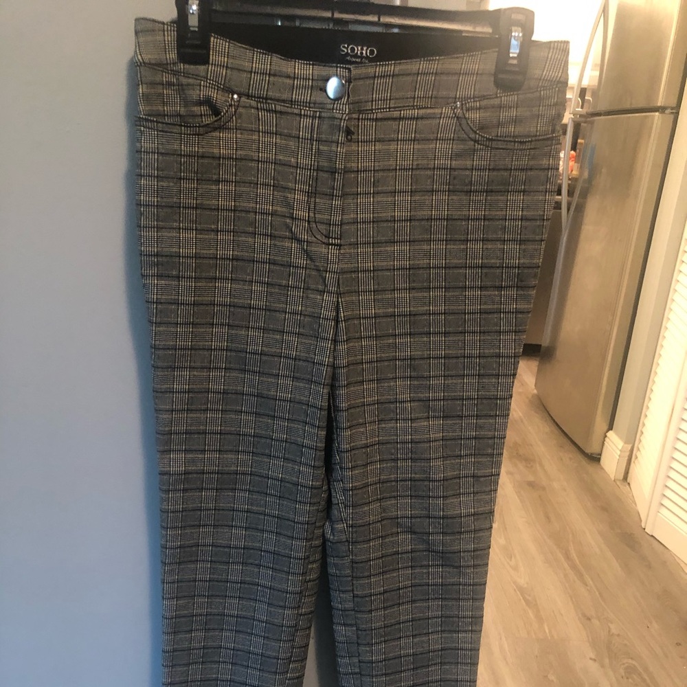 Plaid stretch ankle length pants
